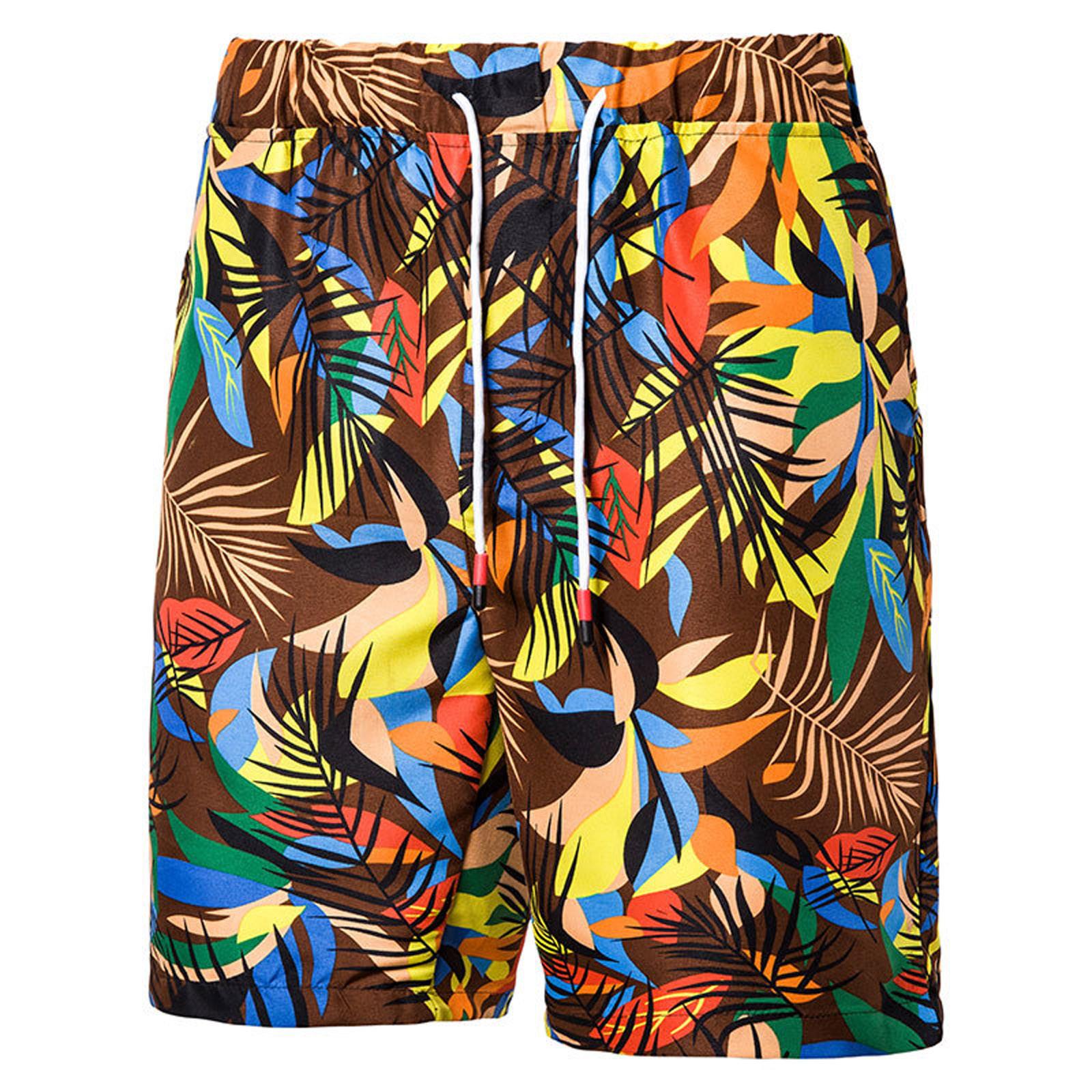Men s Fashion Vacation Hawaiian Loose Casual Capris Beach Shorts L коричневый