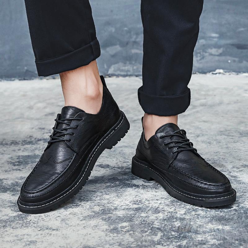 Men's Quality Leather Shoes British Business Lace Up Fashion Black Split Leather Shoes Men Moccasin