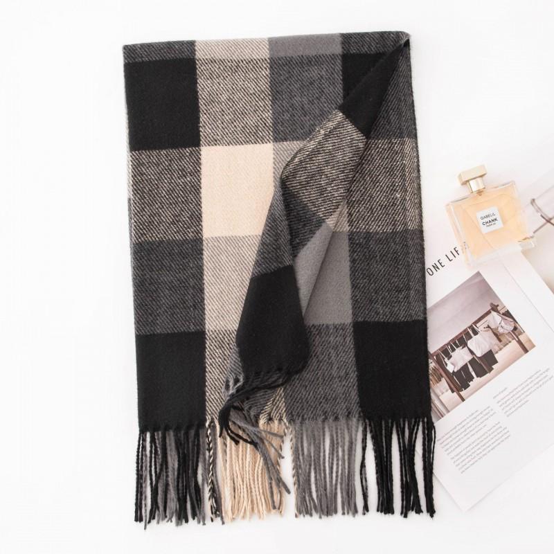 Womens Wool-Blend Plaid Scarf With Fringe Winter Wrap Shawl Warm Neck Office Chic