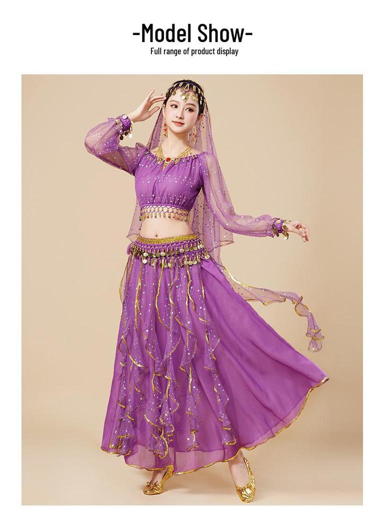 Huayu 2025 Indian Belly Dance Long Sleeve Performance Costume for Women