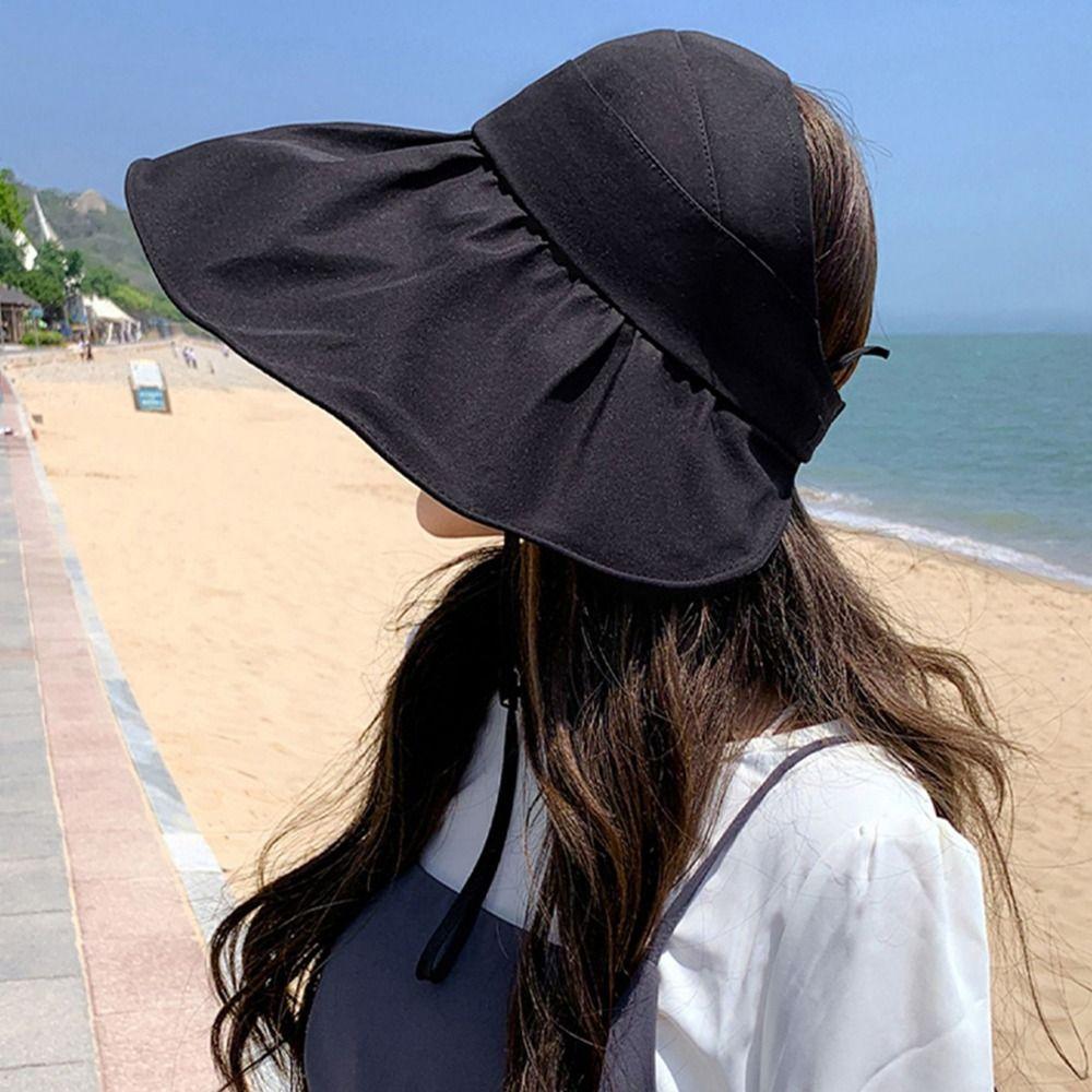 Women Summer UV Protection Wide Brim Foldable Sunshade Hat Bucket Hat Sun Cap Beach Cap