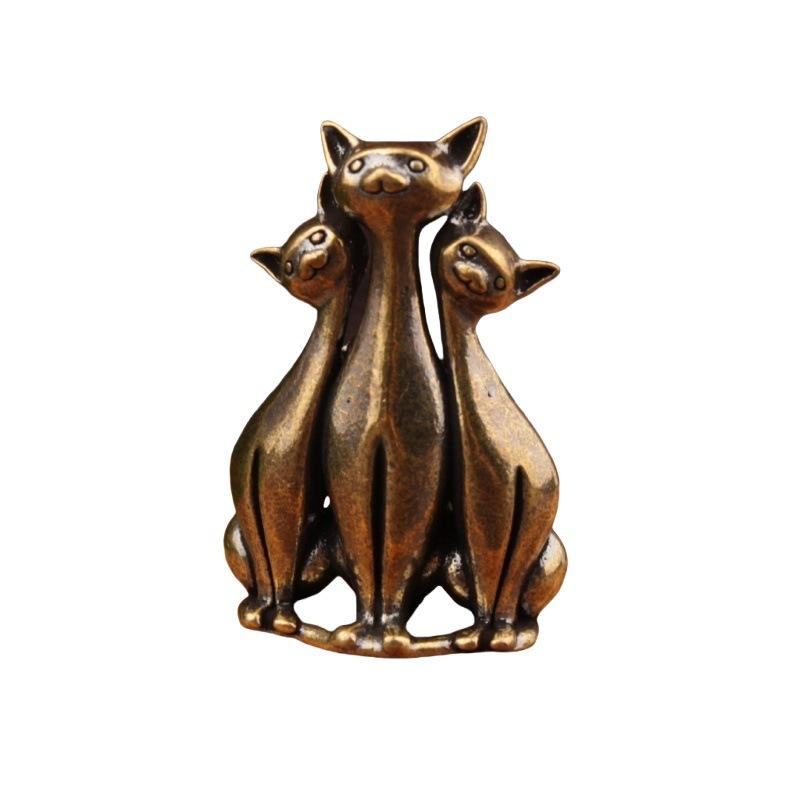 Copper Craft Brass Cat Statue Home Decor Animal Desk Ornaments Desktop Home Decoration Collectible Cute Statue Ornament