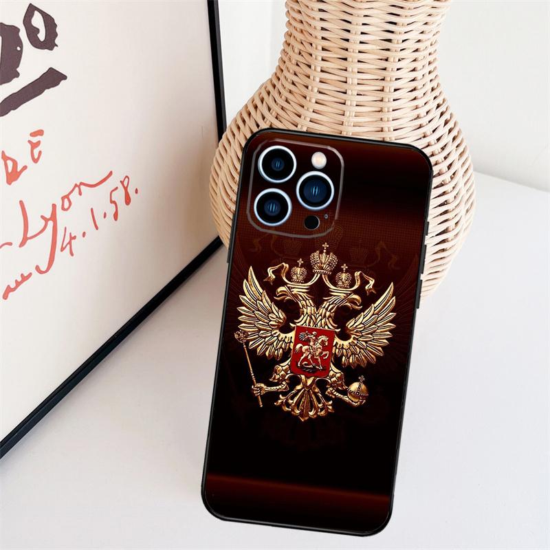 Russia Flag National Emblem Case For iPhone 11 12 13 14 16 15 Pro Max Mini X XS Max XR Plus Cover Coque