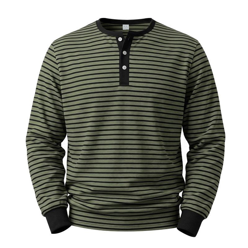 Men S Vintage Striped Long Sleeve Henley Shirt Casual Trendy