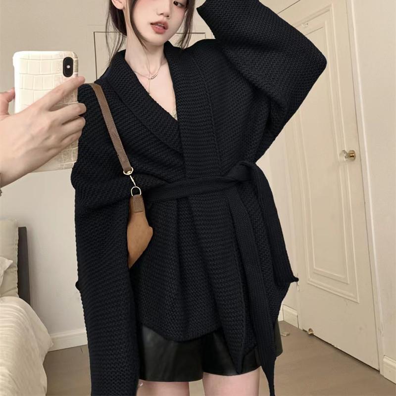 Cardigan Sweater Female 2023 Autumn Lazy Knitted Coat with High Quality Slim Soft Glutinous Lace Up Cardigan Sweater for Women