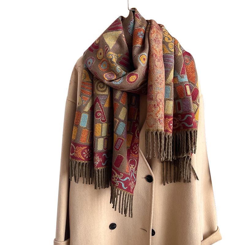 Cachecol Xale Capa Triângulo Plano Estilo Étnico Borla Quente Mulher
