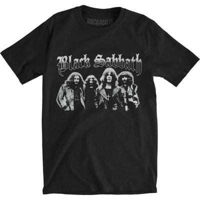 Black Sabbath Men's Greyscale Group Slim Fit T-Shirt Large Black