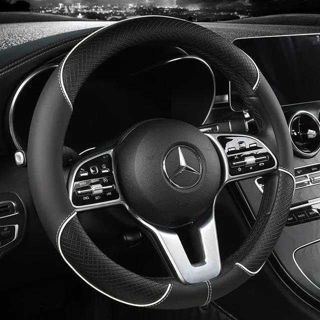 Suitable for Car Deco Full Leather Stitching Line Car Steering Wheel Cover, Three-Dimensional Anti Slip, Timple and Fashionable