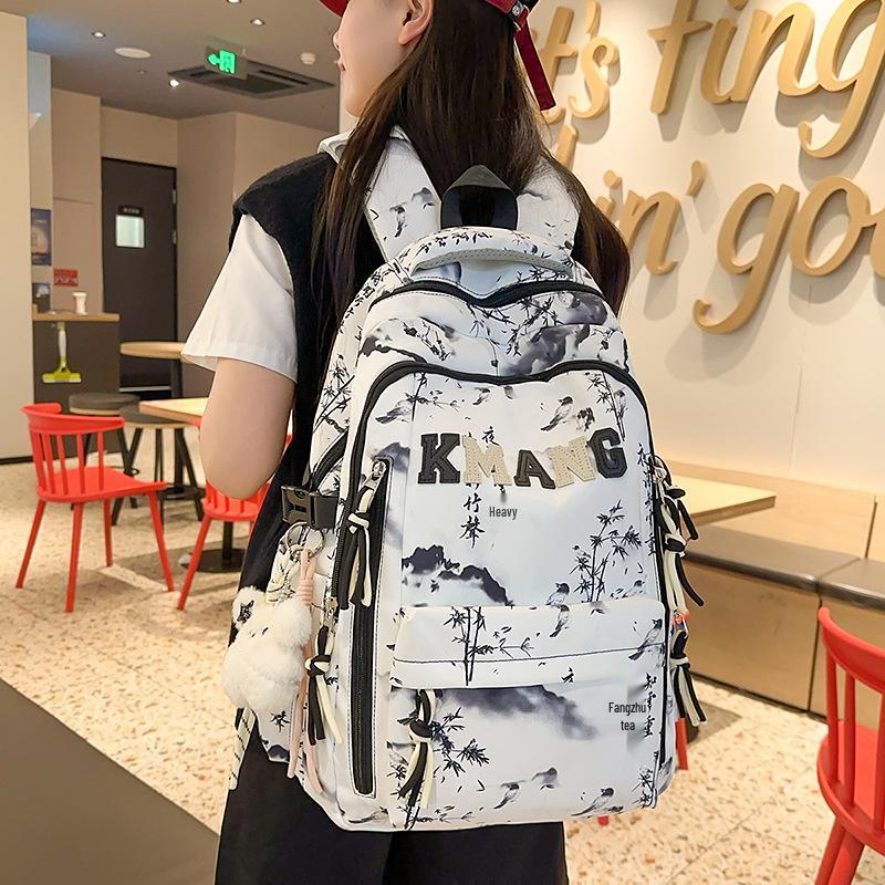 Chinese Ink Wash Backpack, Large Capacity for Students: Ideal for Girls, Boys, and College Use