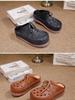 Johnature Hollowed Out Thick Soled Outdoor Fashionable Slippers Genuine Leather Round Toe Women's Slip-on Shoes
