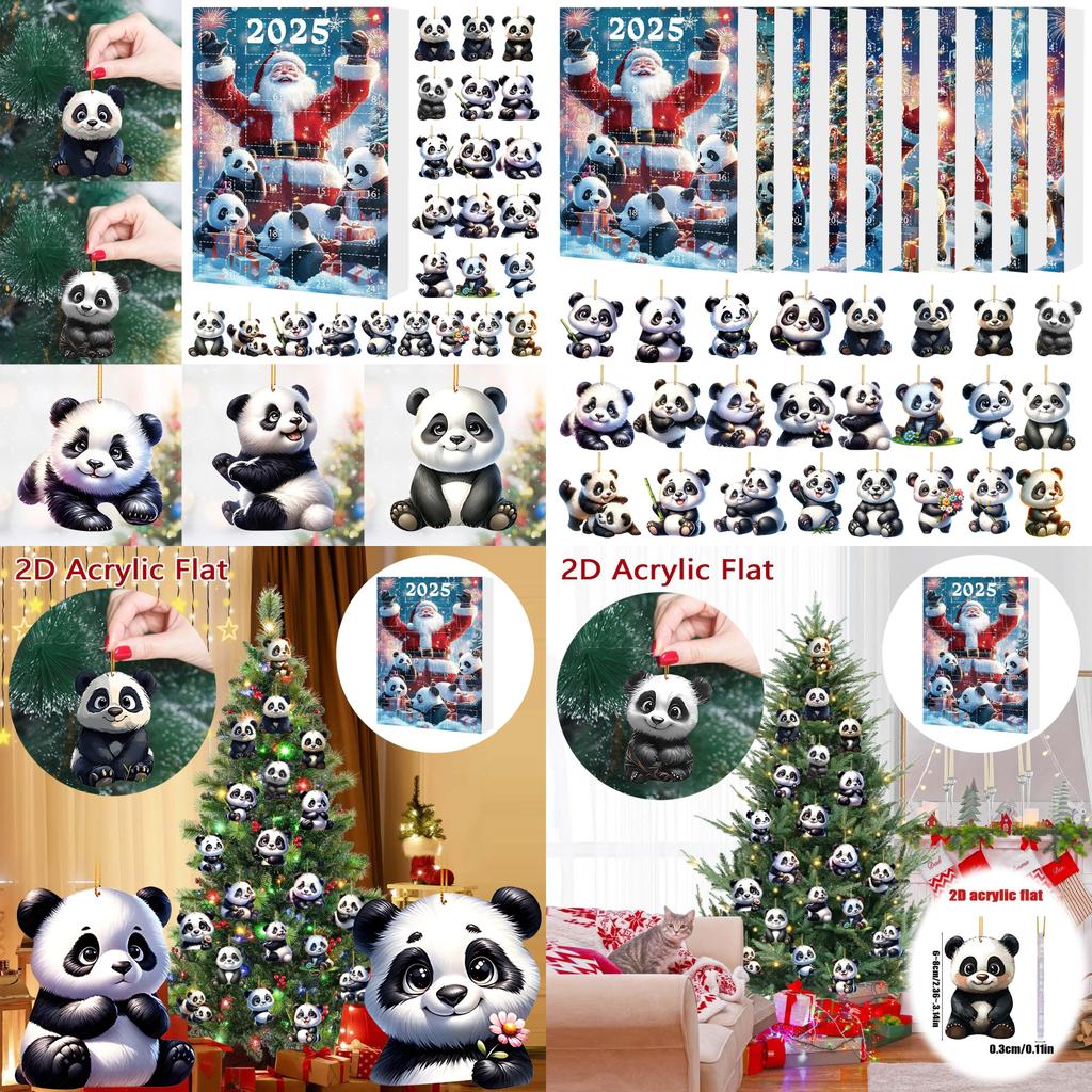 Christmas Panda Themed Advent Calendar Gift Set With 24 Acrylic Pieces For Celebrations