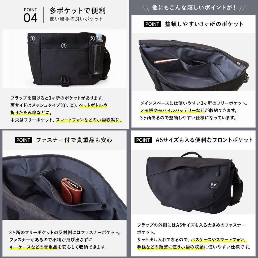 ZERO CRASH A4 Messenger Large Crossbody Shoulder Bag Men's Bag, Capacity, Water-Repellent, Lightweight, [12-1709K] (Gray)