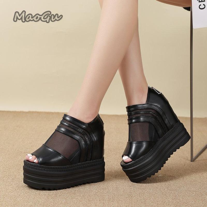 Sandali a Bocca di Pesce da Donna Bianco Nero Estivi Piattaforma Rete Traspirante Fondo Spesso Sandali con Tacco Alto Romani Zapatos De Mujer