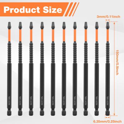 10 Stück 150mm Vierkant-Bit Lang Vierkant Schlagbohrbit 1/4 Zoll Sechskant-Schaft Legierungsstahl SQ2 Bits für Taschenloch-Bohrvorrichtungssystem