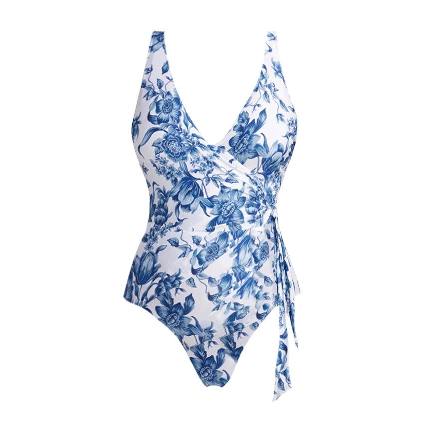 1011 European and American Bikini New Blue Flower Vacation Split Swimsuit Set Female Explosion 19111 No