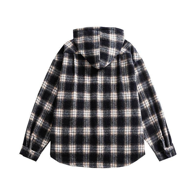 New Men's Hooded Plaid Shirt Loose Jacket for Men and Women Versatile Plaid Jacket for Men and Women