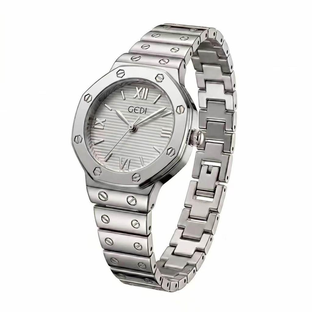 Gedi Women's Retro Octagonal Quartz Watch with Steel Band - Waterproof, Versatile, Perfect for Casual or Work Commutes.