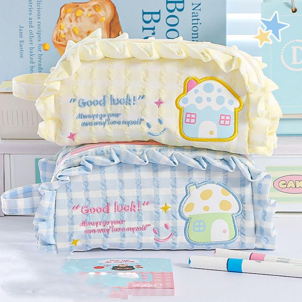 Flower Stationery Storage Bag Large Capacity Pen Pencil Case Dopamine House Pencil Bag  Student