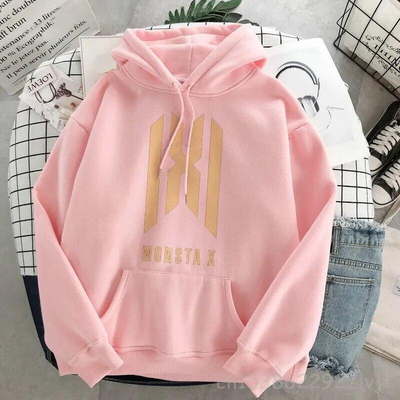 Hipster svetr Monsta X oversized módní mikina s kapucí Harajuku mikina podzimní oblečení ženy mikiny s dlouhým rukávem streetwear unisex mikina
