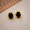 Neue Retro Goldfarbene Metalllinie Schwarze Ovale Steckerohrringe für Damen Fortschrittliches Design Eleganter Schmuck für Junge Mädchen Party