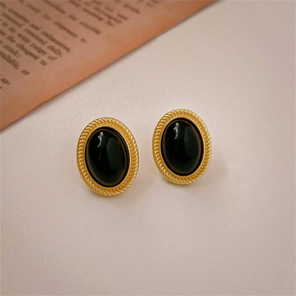 Neue Retro Goldfarbene Metalllinie Schwarze Ovale Steckerohrringe für Damen Fortschrittliches Design Eleganter Schmuck für Junge Mädchen Party