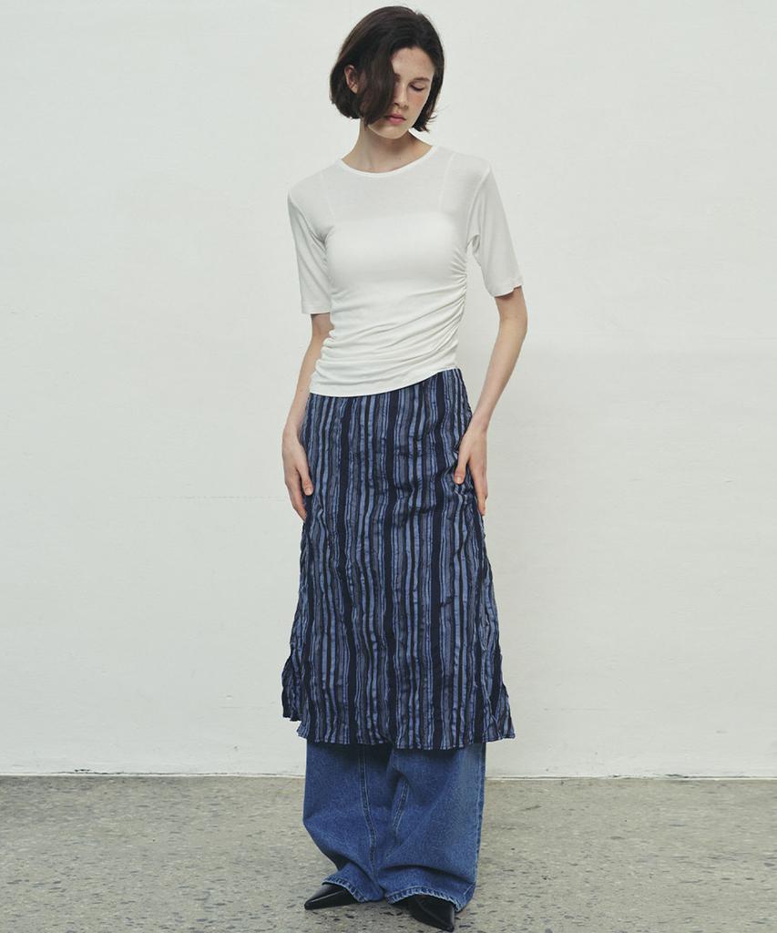 Soire Stripe Wrinkle Skirt - Navy