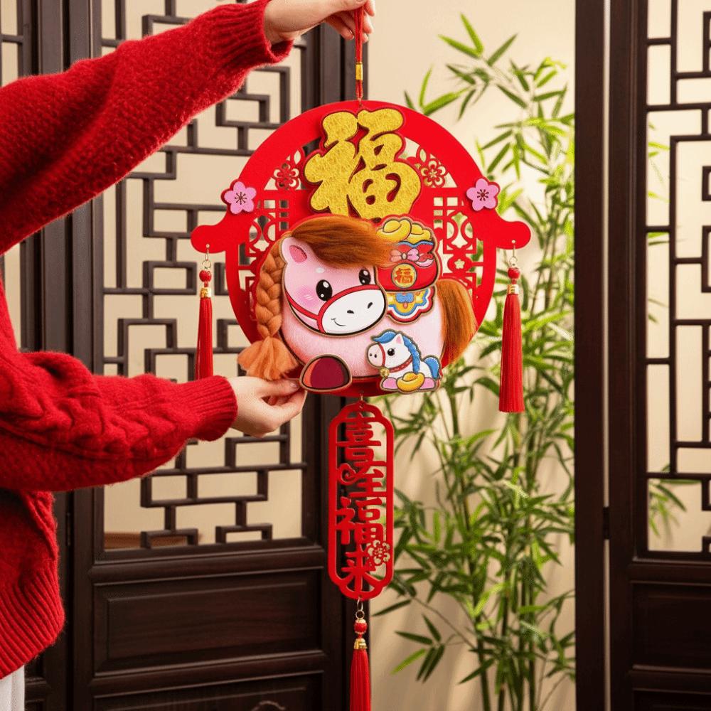 3D Horse Year Pendant Handmade Traditional Spring Festival Ornament Exquisite Cartoon Lucky Charm Door Hanging Door Decoration