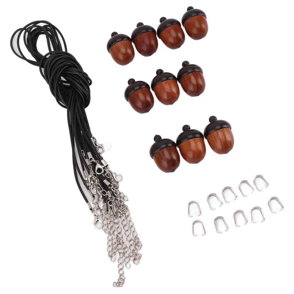 10 STÜCKE Holz Nuss Eichel Anhänger Halskette Eichel Box Verschluss Nylonkordel Sets DIY Anhänger Dekorationen für