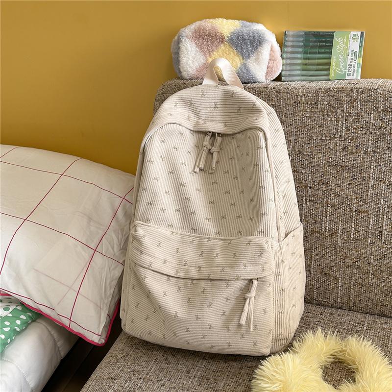 Cute Corduroy Backpack for Women School Bag Lightweight Daily Use Bookbag
