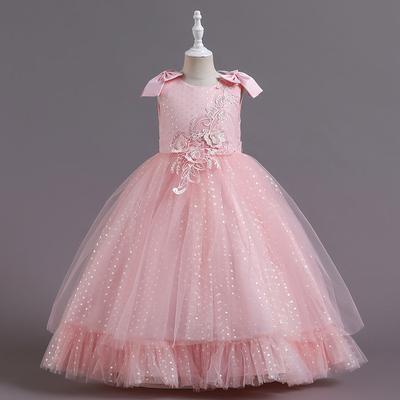 Flower Teenage Girls Dress Party Formal Princess Long Tulle Baby Girls Kids Lace Wedding Dresses Children's Clothing
