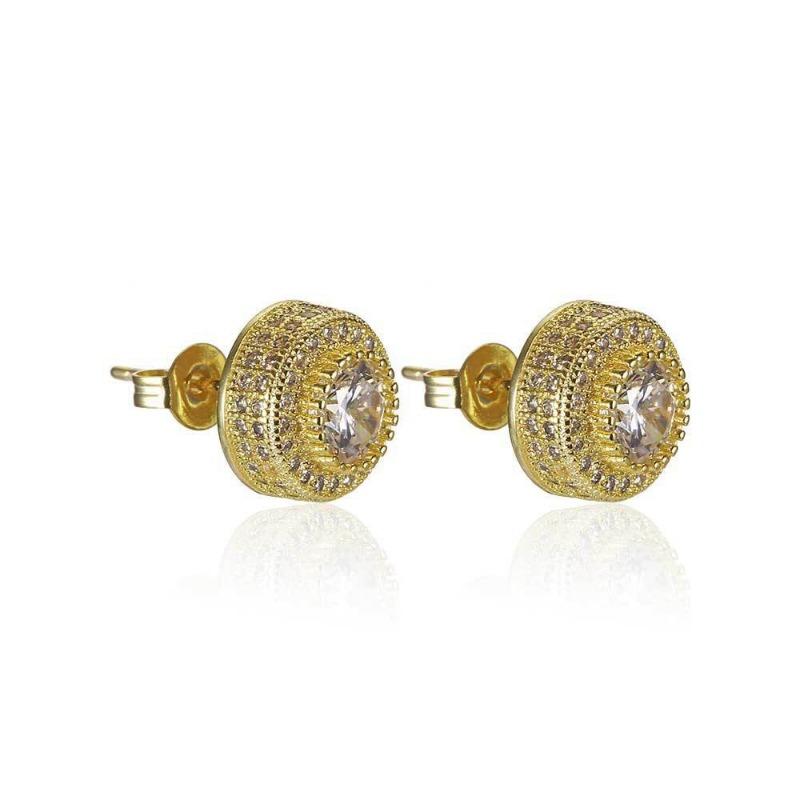 Round Full Zircon Stud Earrings Punk Hip Hop Fashion Jewelry For Men And Women