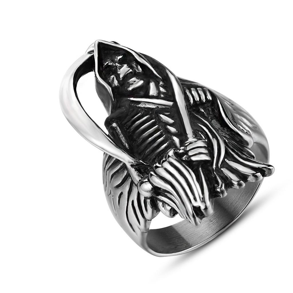 Santa Muerte Mexikanischer Sensenmann Unsere Liebe Frau vom Heiligen Tod Edelstahlring für Männer Punk Schmuck