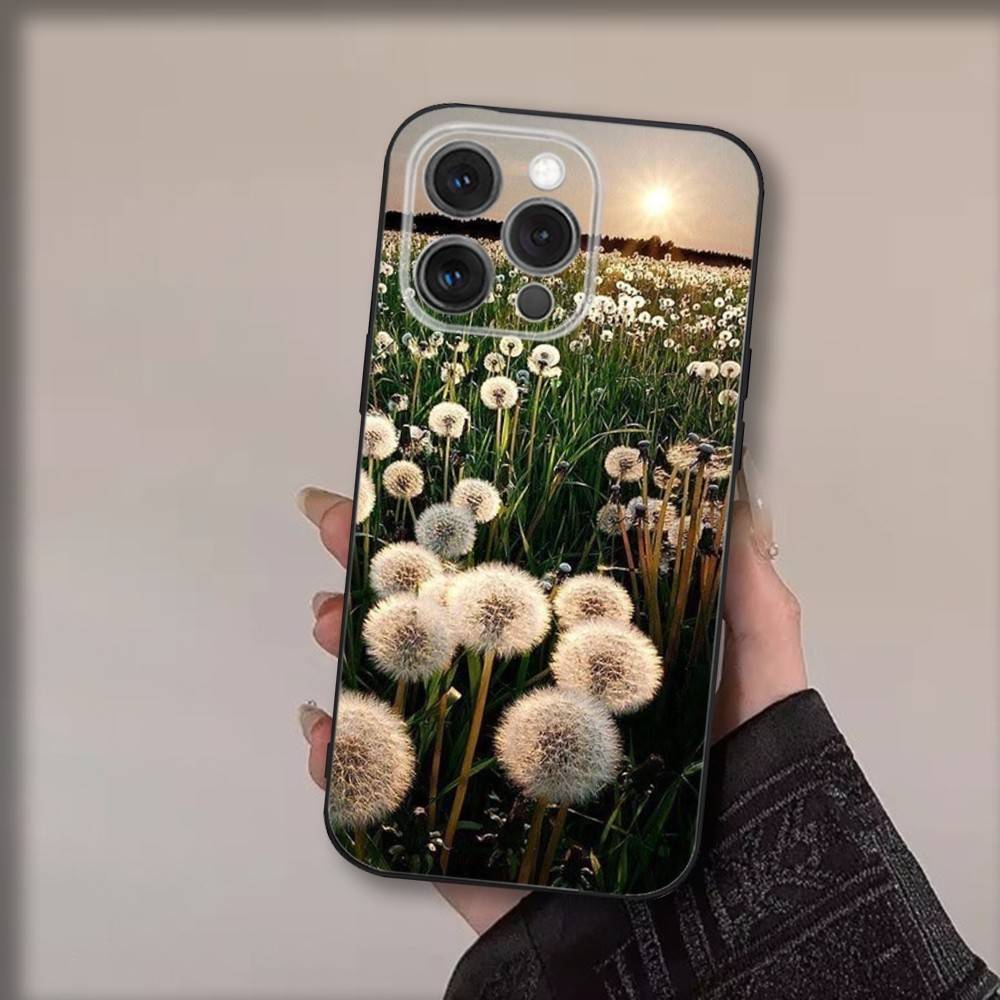 Art Dandelion Flowers Phone Case For iPhone 17,16,15,14,13,12,11,Pro,Max,Plus,Air,X,XS,XR,SE,8,7,Mini,Soft Black Funda