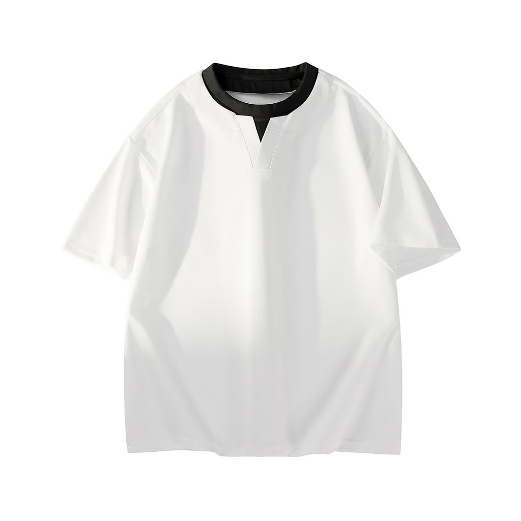 New Oxygen Cotton Striped Fabric Fake Two-piece Trendy T-shirt