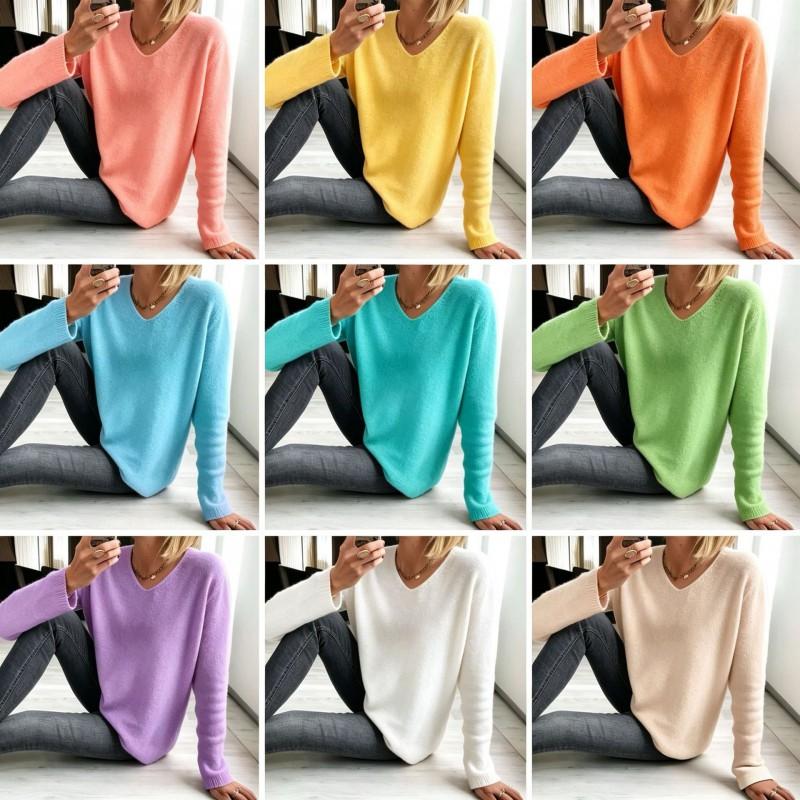 Damen Übergroßer V-Ausschnitt Drop Shoulder Pullover Lockerer Freizeit Strickpullover Mode