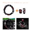 3 Pieces of Fabric Checker Flower Spider Web Car without Inner Ring Steering Wheel Cover Handbrake Cover Handle Cover
