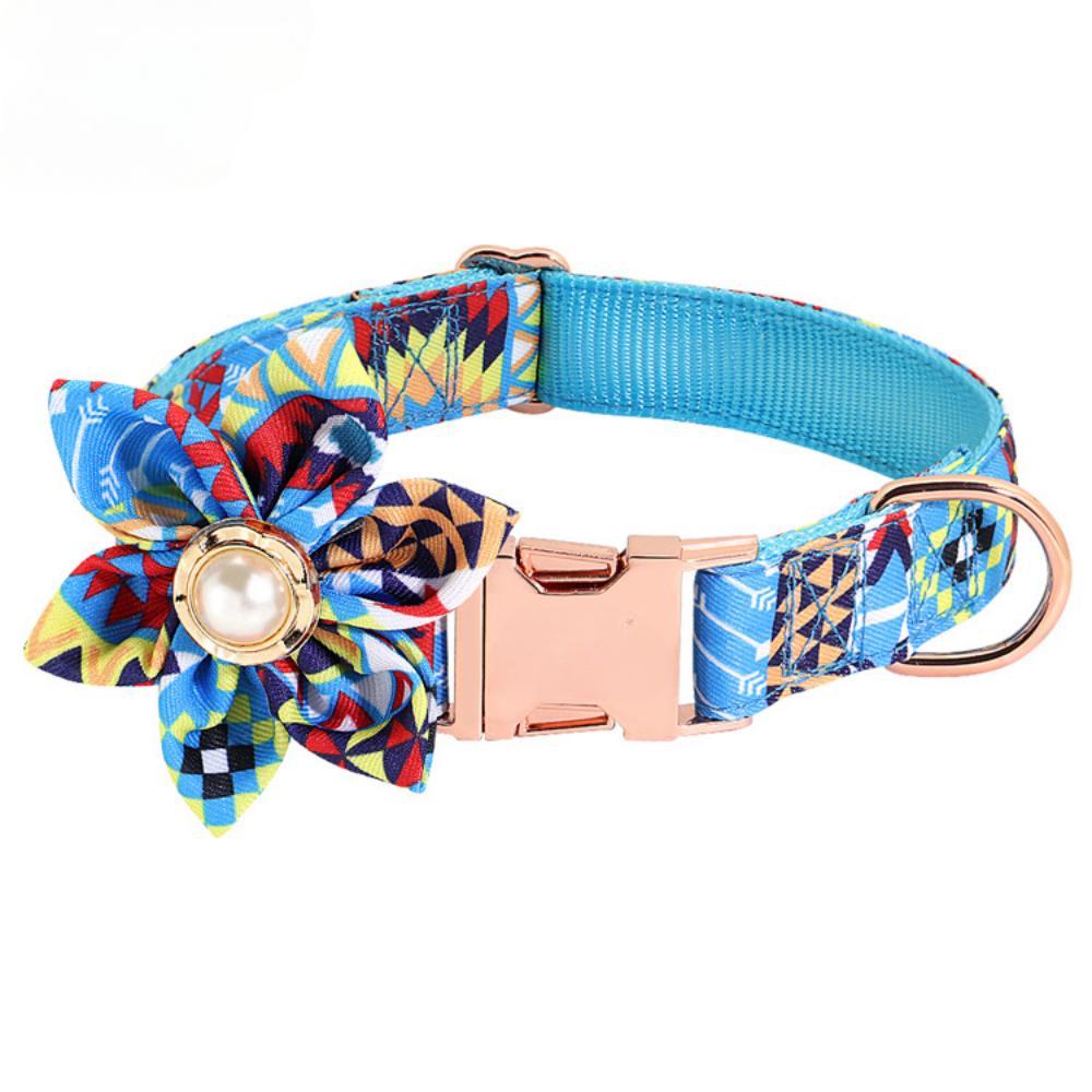Pet Dog Ethnic Style Flower Metal Buckle Collar