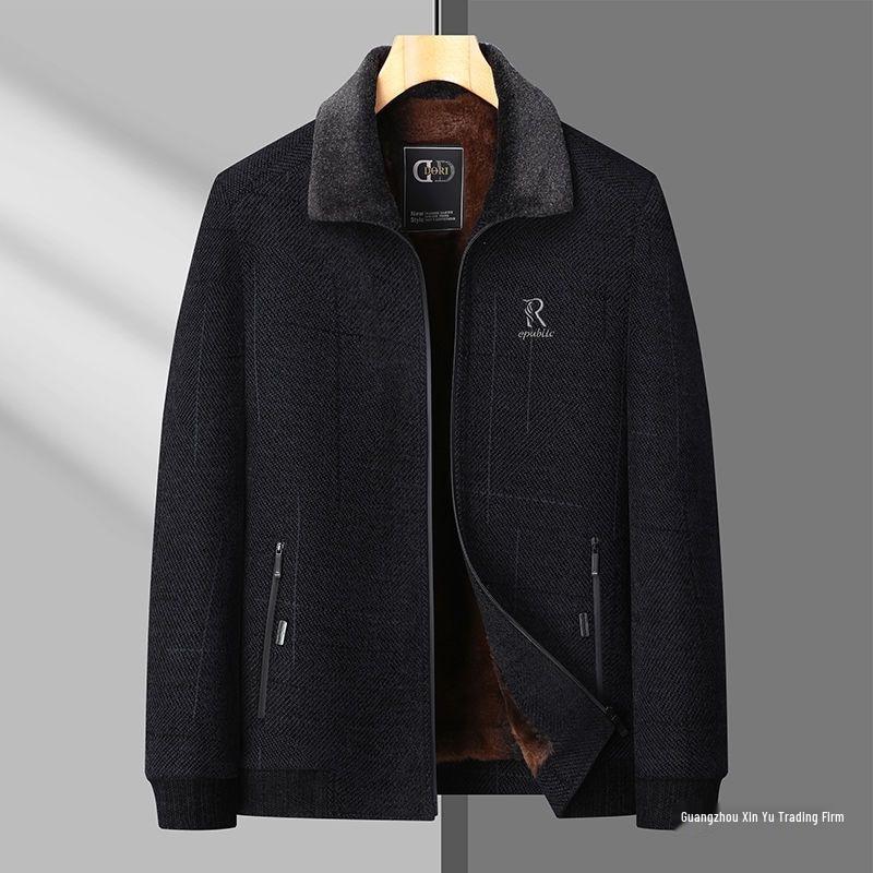 Men's Corduroy Velvet-Lined Jacket for Middle-Aged and Elderly - Autumn/Winter Warmth