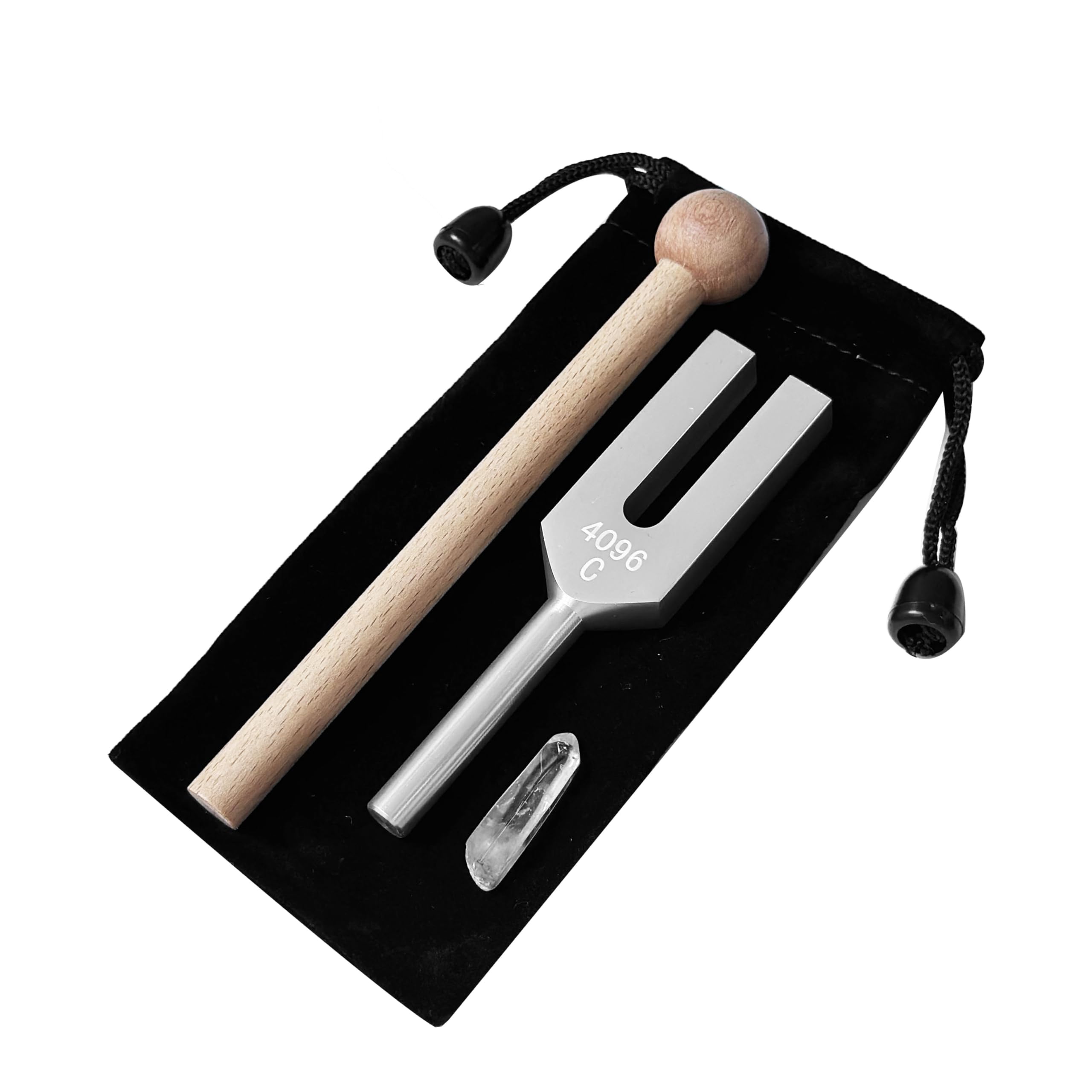 

Tuning Fork Crystal Tuner 4096hz with Wooden Mallet, Natural Quartz Crystal, Rubber Mallet, and Storage Pouch for Purification, Angelic Tones, and