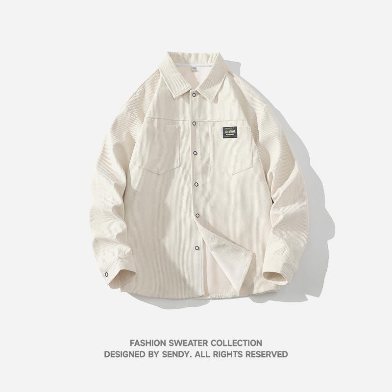 Men s Corduroy Button Down Shirt - Casual Oversized Shacket with Chest Pocket M