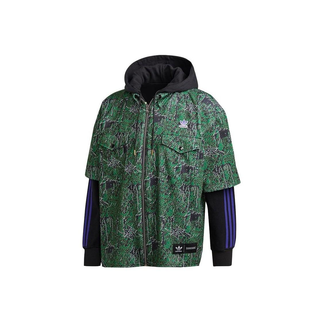 adidas Originals Logo Printed Zip-Up Hooded Reversible Jacket Men’s Green L