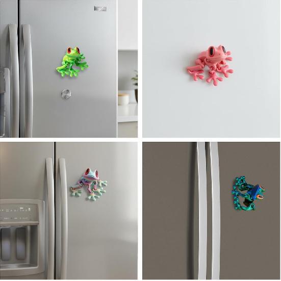 3D Printed Frog, 6 Magnetic Frogs for Refrigerator, Plastic Jumping Frogs for Home and Office Decoration, Green Frog 3D Printed Frogs Set for Adults