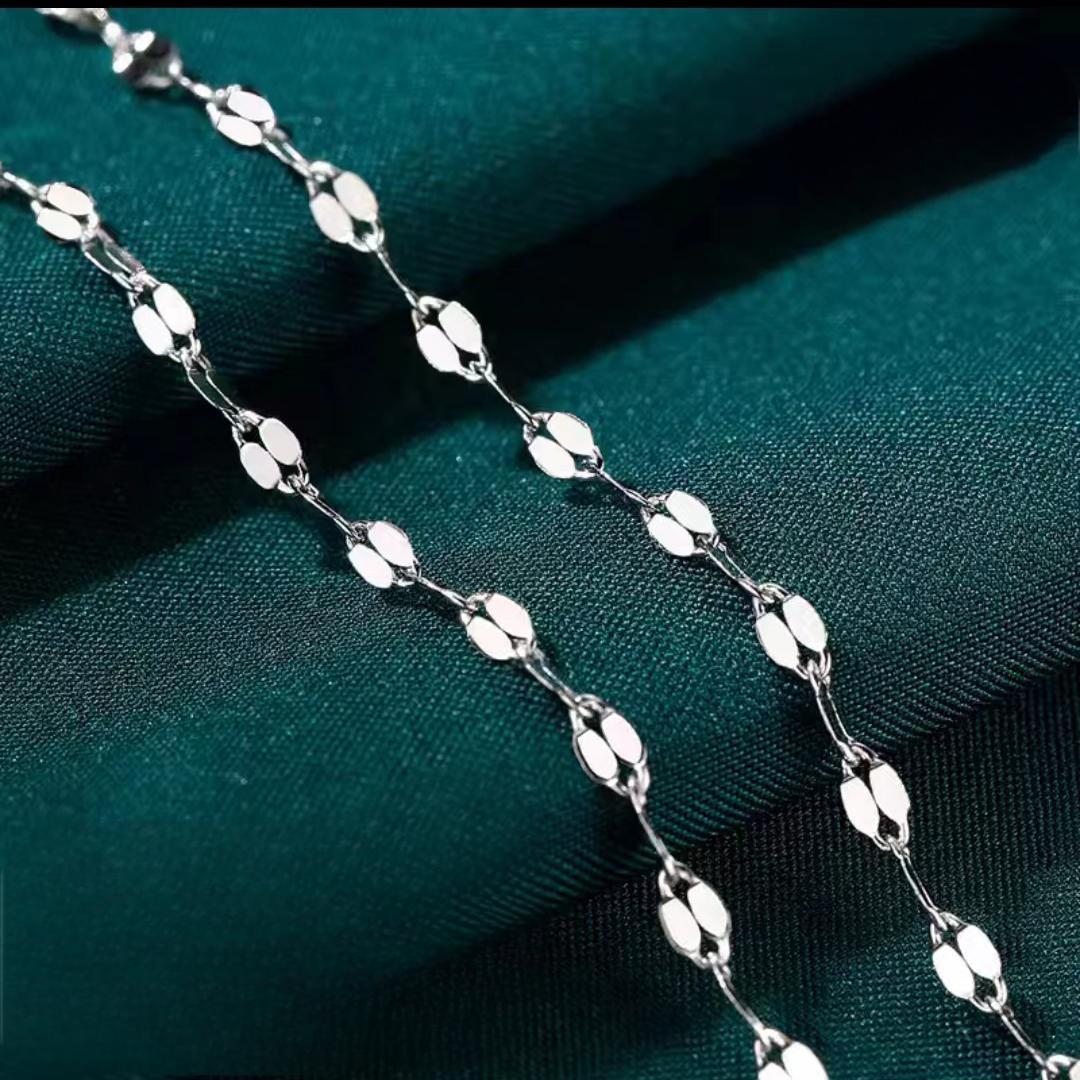 S925 Sterling Silver Women s Necklace, A Light and Luxurious Starry Sky Design Choker. Lip chain - 40+5 - white