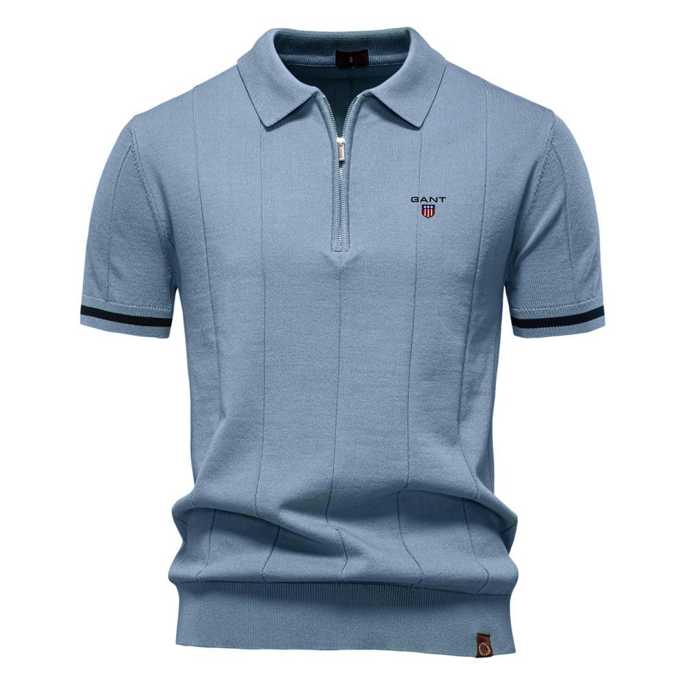 Gant 2025 Spring/Summer Embroidered New Men's Business Casual Woolen Polo Shirt, Flip Collar Knitted Polo Shirt, Short Sleeve
