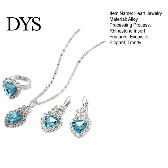 Lightweight Jewelry Set Heart for Women Shiny Rhinestone Elegant Necklace Earrings Ring Bridal Wedding Accessory Stylish