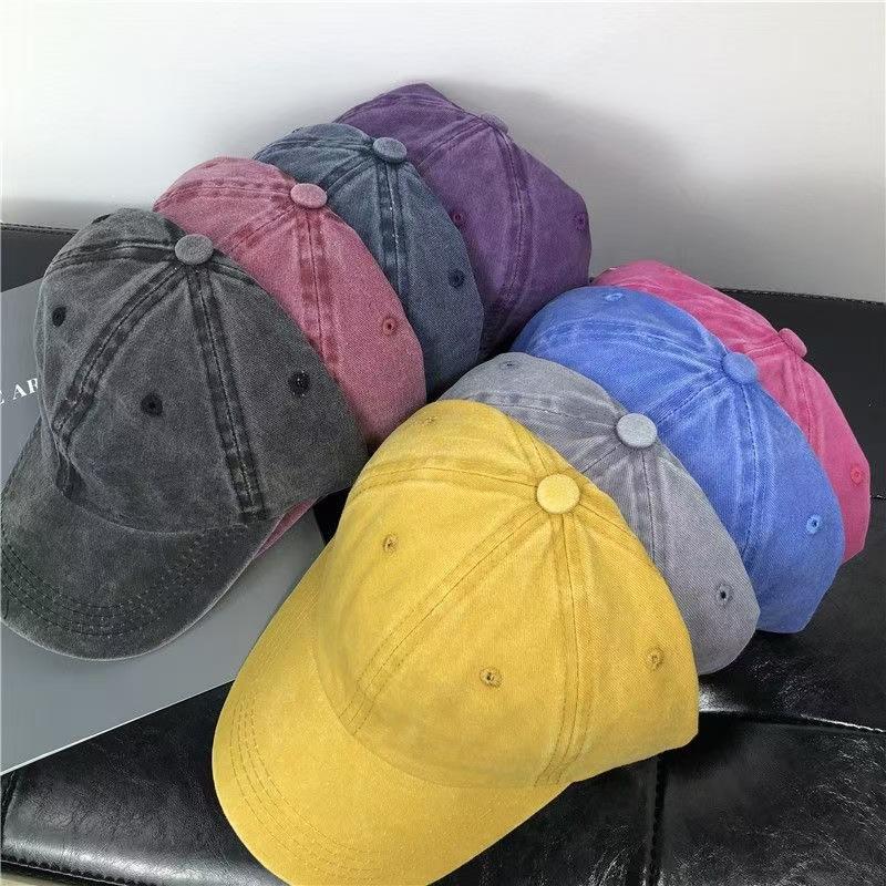 Pure cotton washed light board baseball cap men and women white with solid color old soft top American simple cap