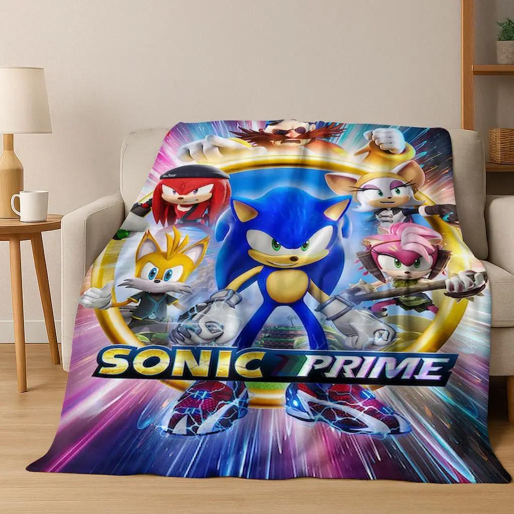 Classic S-Sonic Game Cartoon Hedgehog Flannel Blanket Soft Warm Throw Blanket for Bed Bedroom Room Living Room Travel Picnic Kid