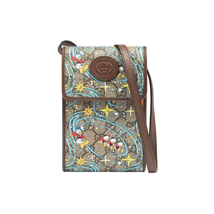 Gucci X Disney Donald Duck Print Logo Leather Canvas Flap Phone Bag Unisex Shoulder Bag Ebony 647927-2N9AT-8679
