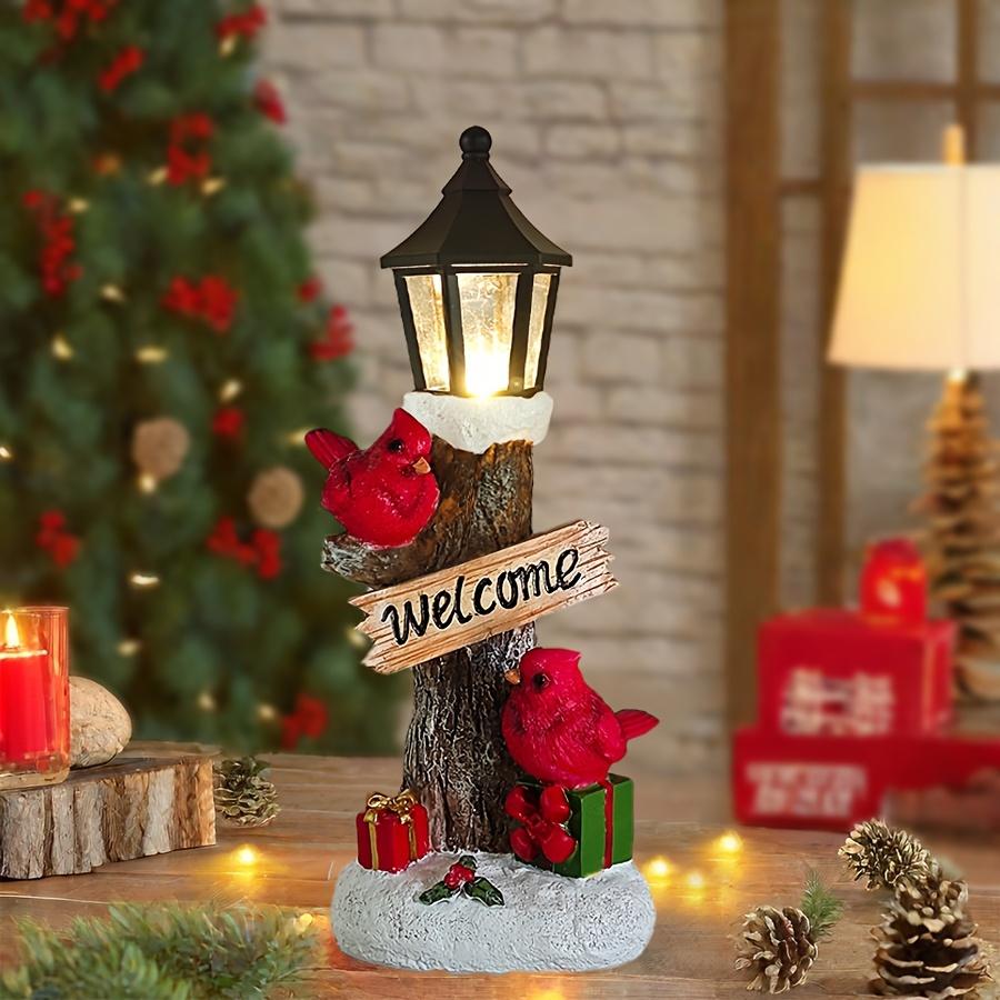 2pcs Red Cardinal Christmas Statues with LED Lights, Cozy Christmas Tabletop Figurine Winter Statue Decor, Glowing X mas Decorations