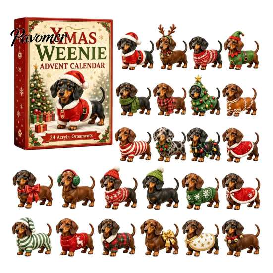 Holiday Dog Advent Calendar 2026 Dachshund Calendar, 24 Days Collectible Surprises with 2D Christmas Ornaments Festive Puppy Figures for Lovers Family